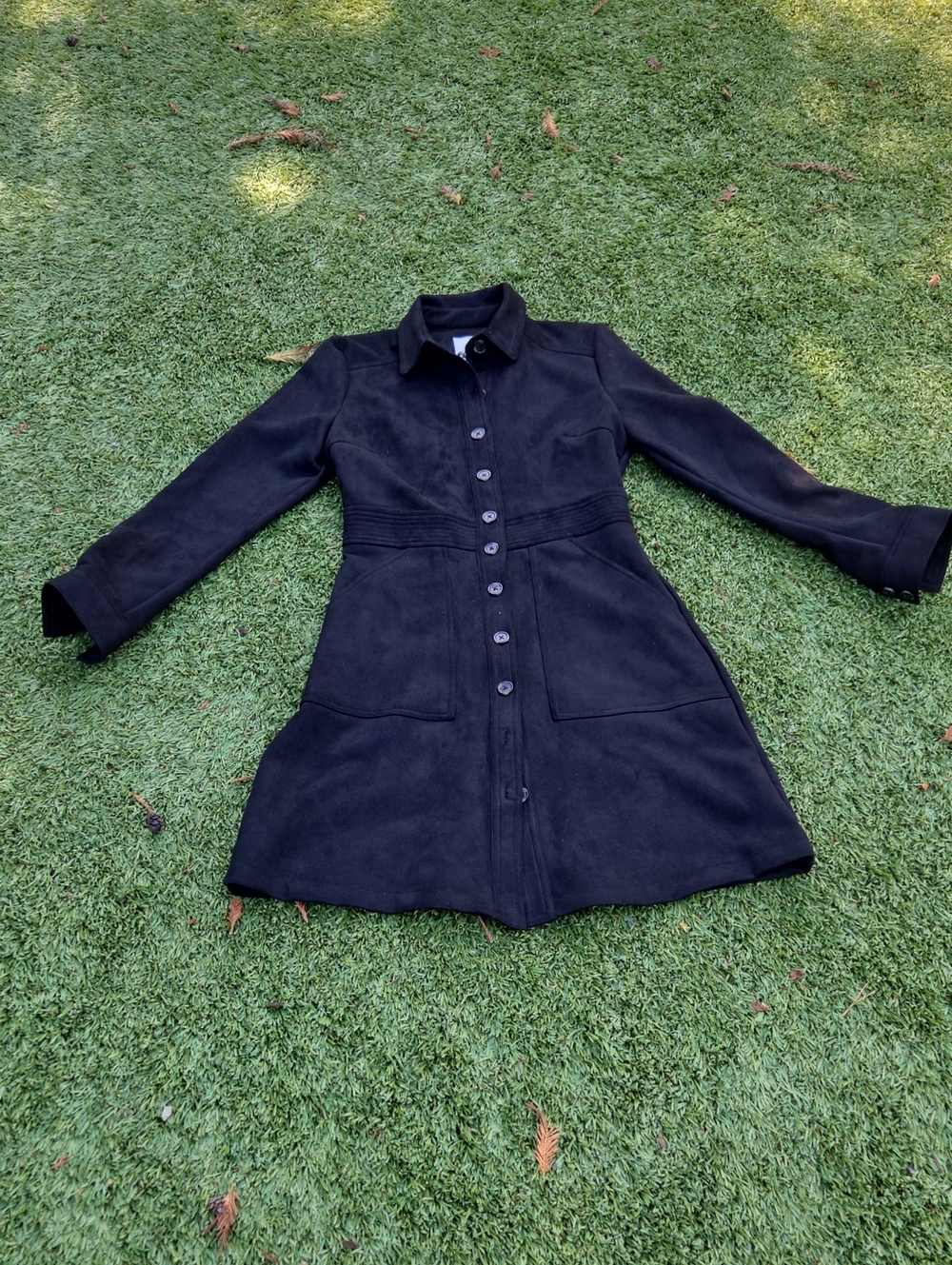 Women's Black Long-Sleeve Button-Front Shirt Dress